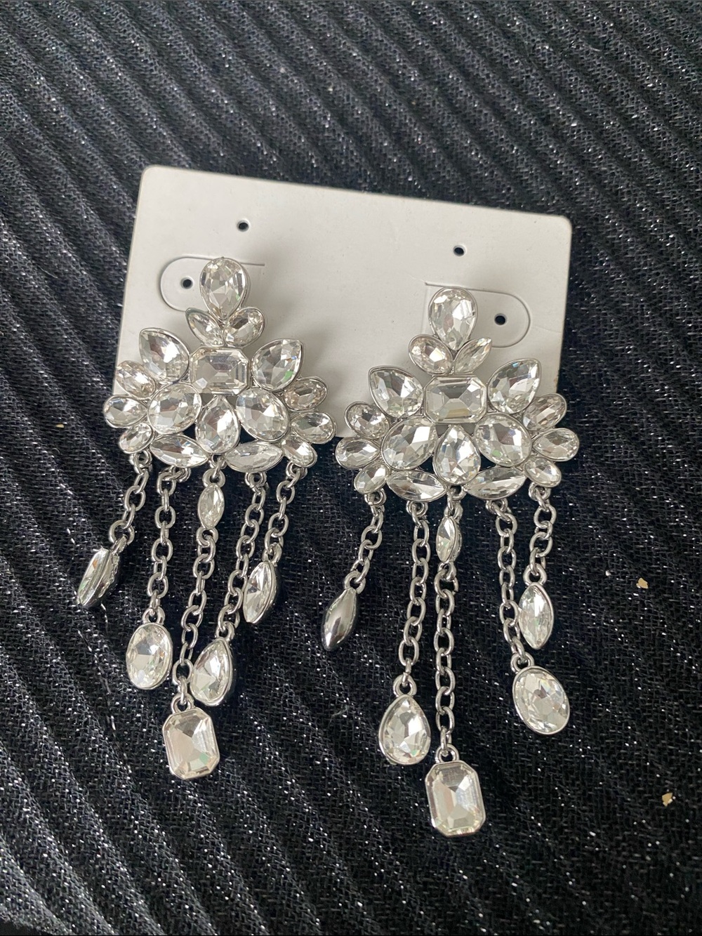 Silver Crystal Drop Chandelier Earrings